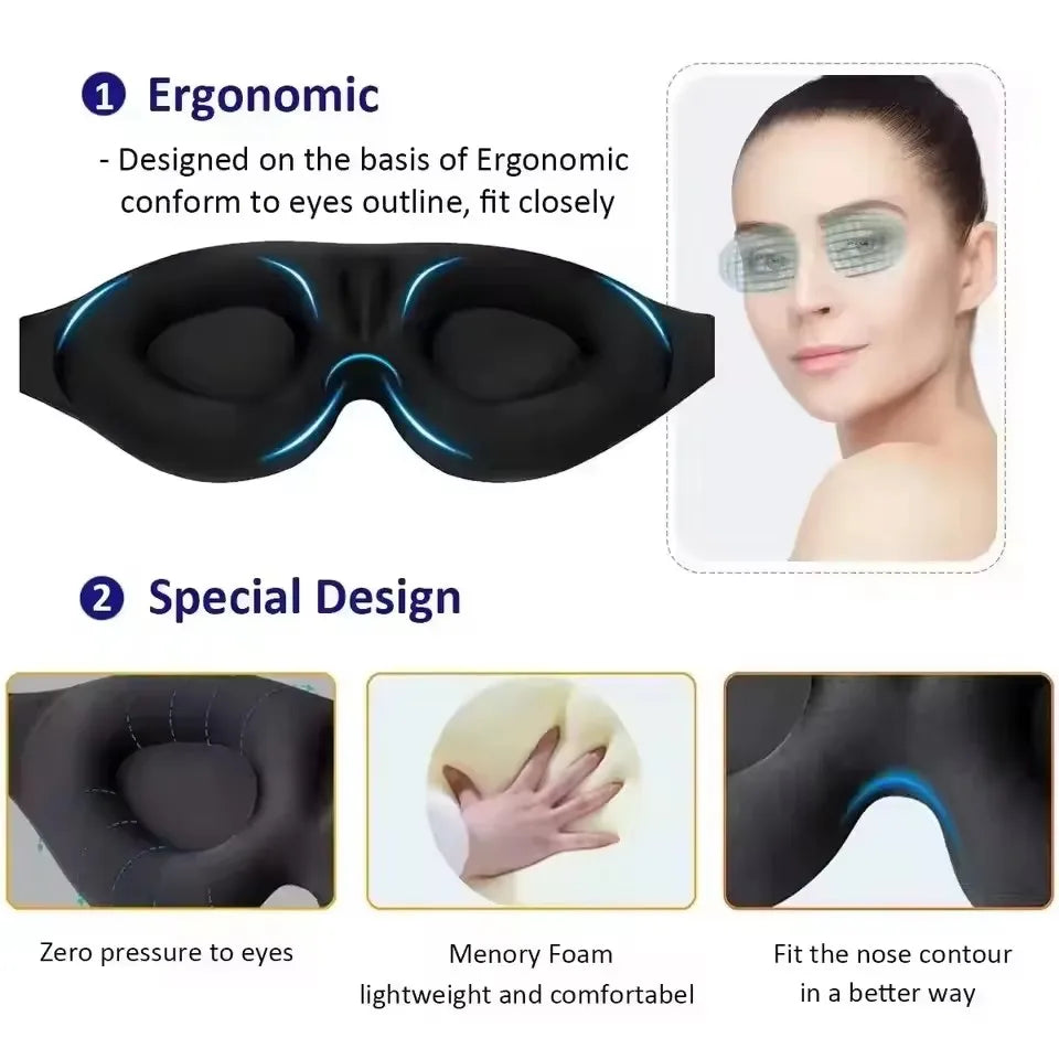 3D Sleep Eye Mask with Earplugs – Light Blocking